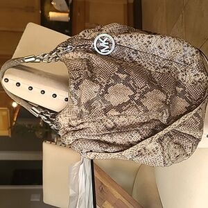 Michael Kors Snakeprint Shoulder Hobo Bag Grey/Silver, Taupe, Black